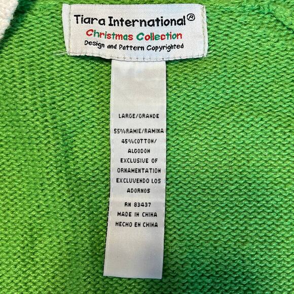 Tiara International Green Knit Christmas Embroidered Zip Cardigan Women Sz L - Picture 8 of 10